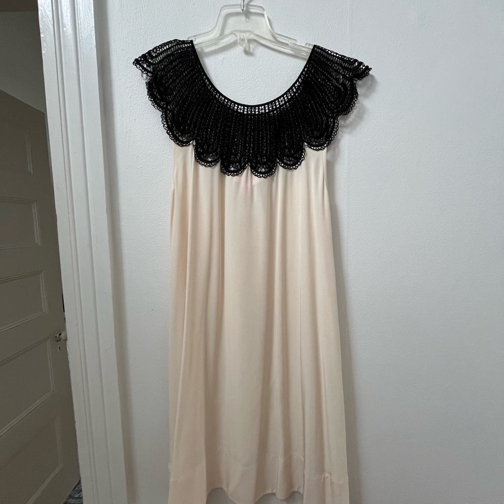 AKA New York Cream Dress with Black Lace Overlay